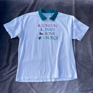 Vintage 90's Okoboji Iowa Funny Destination Travel Collared White Shirt Sz XL